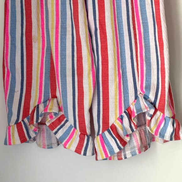 Little Lass Size 3T Denim & Cotton Pinstriped Ruffle Leg Wide Collar Jumpsuit #M - Picture 4 of 7